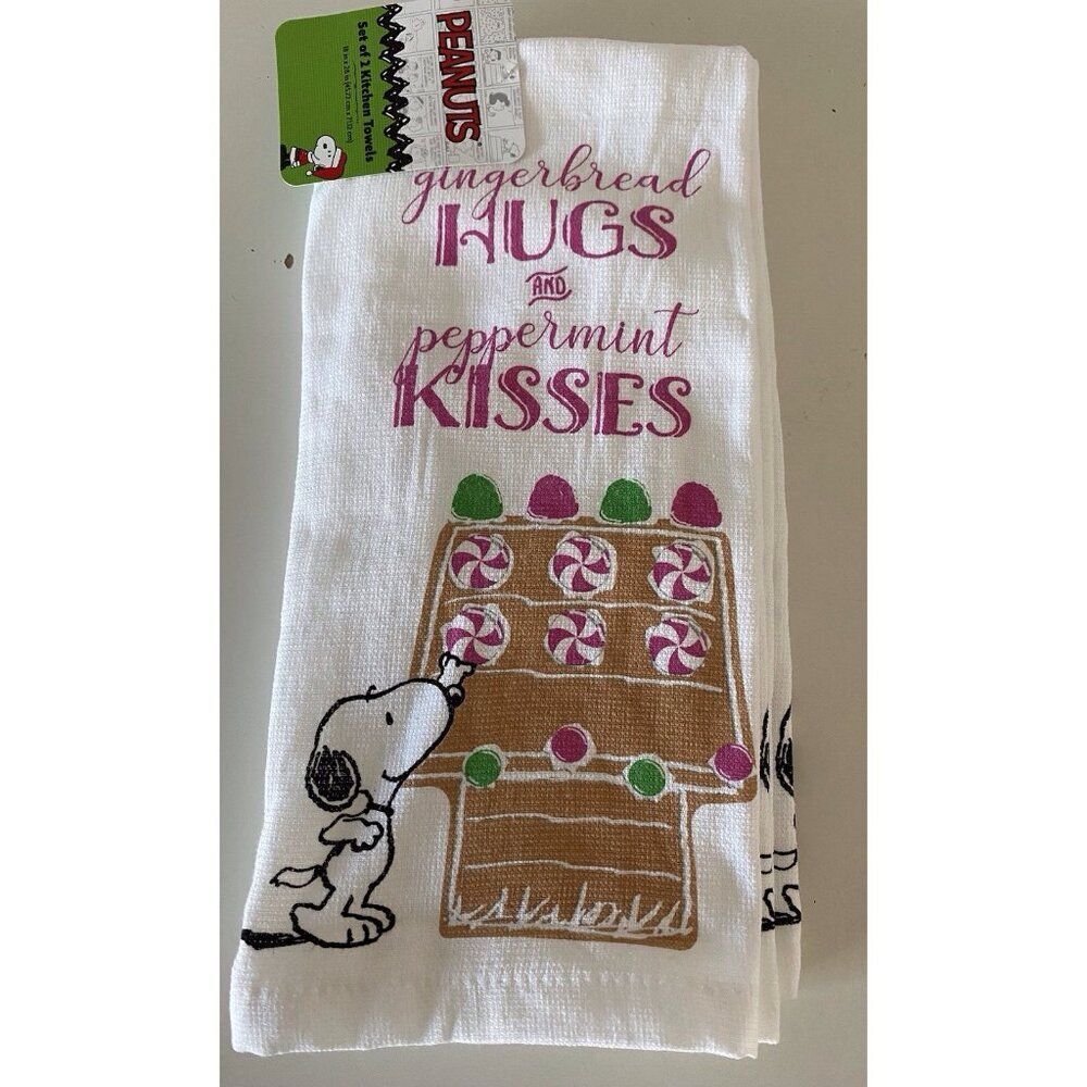 2 Pack Peanuts Snoopy Gingerbread DogHouse Christmas Kitchen Towels 16 X 28" NEW